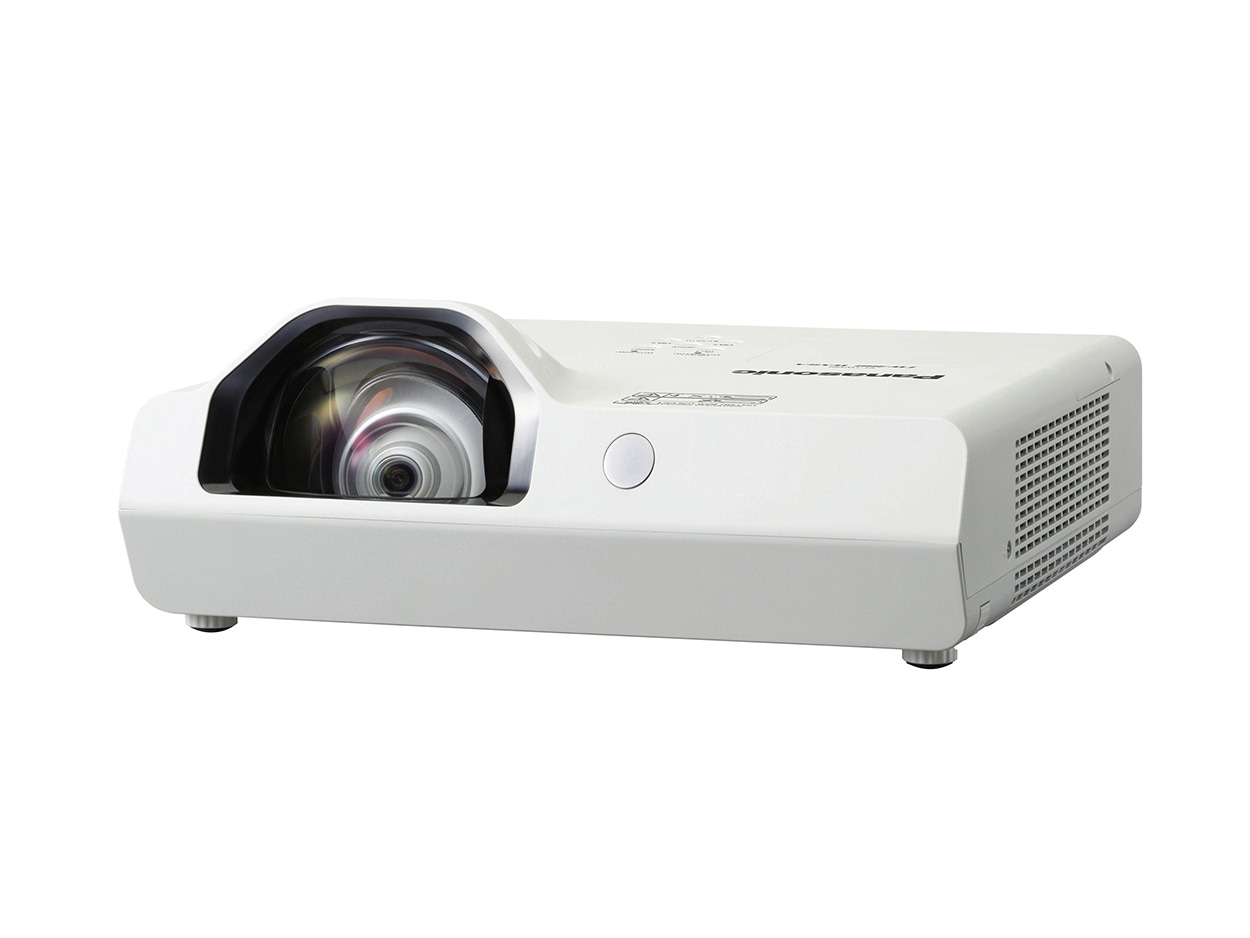 Panasonic PT-TW380 white short-throw projector, front three-quarter view
