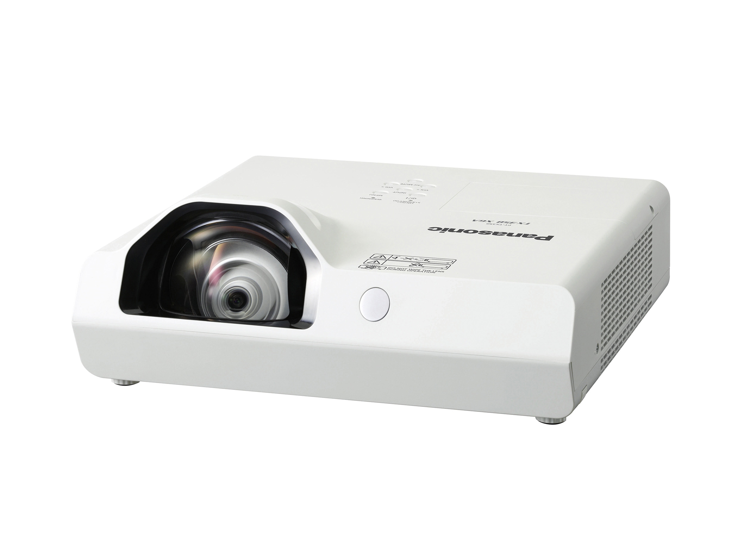 Panasonic PT-TX350 white short-throw projector, front three-quarter view