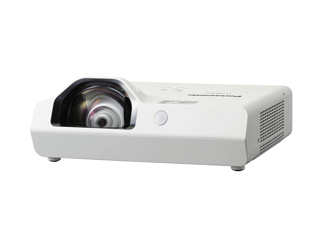 Panasonic PT-TX440 white short-throw projector, front three-quarter view