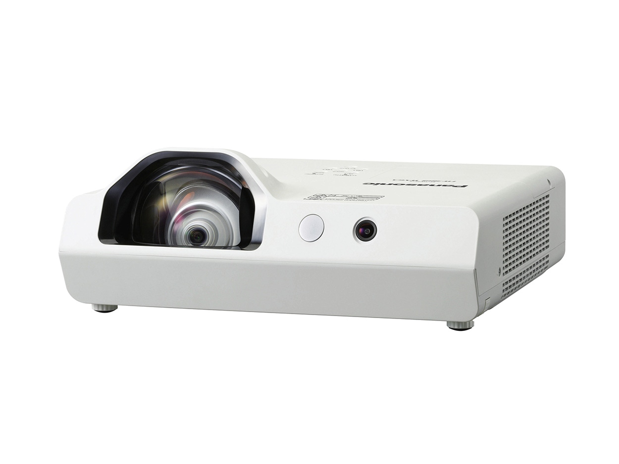Panasonic PT-TW381R white short-throw projector, front three-quarter view
