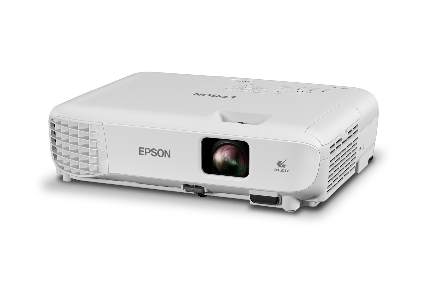 Epson EX3290 front three-quarter view from the left, white chassis with top control panel and side vent