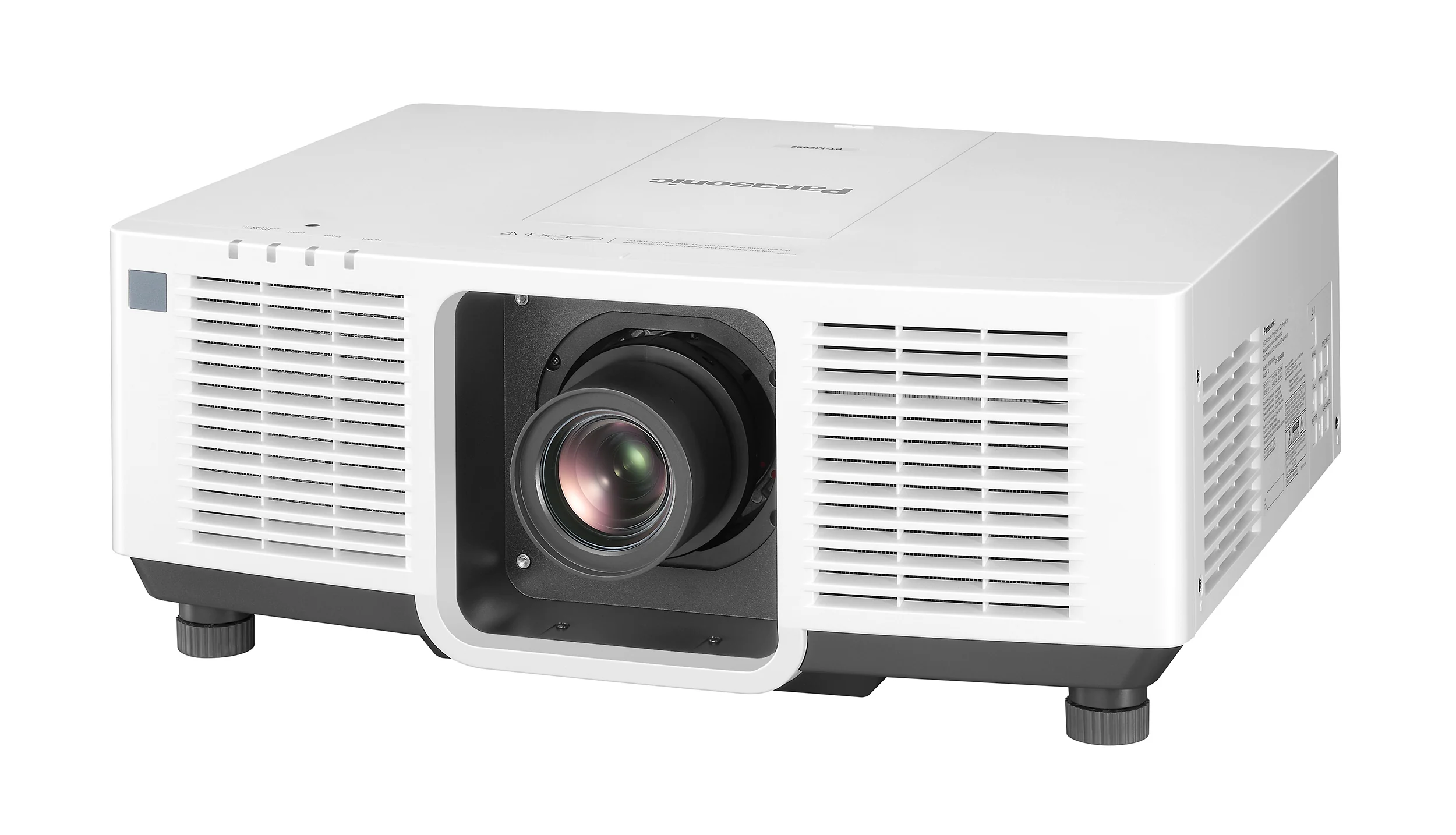 Panasonic PT-MZ882 in white, front three-quarter view from the left