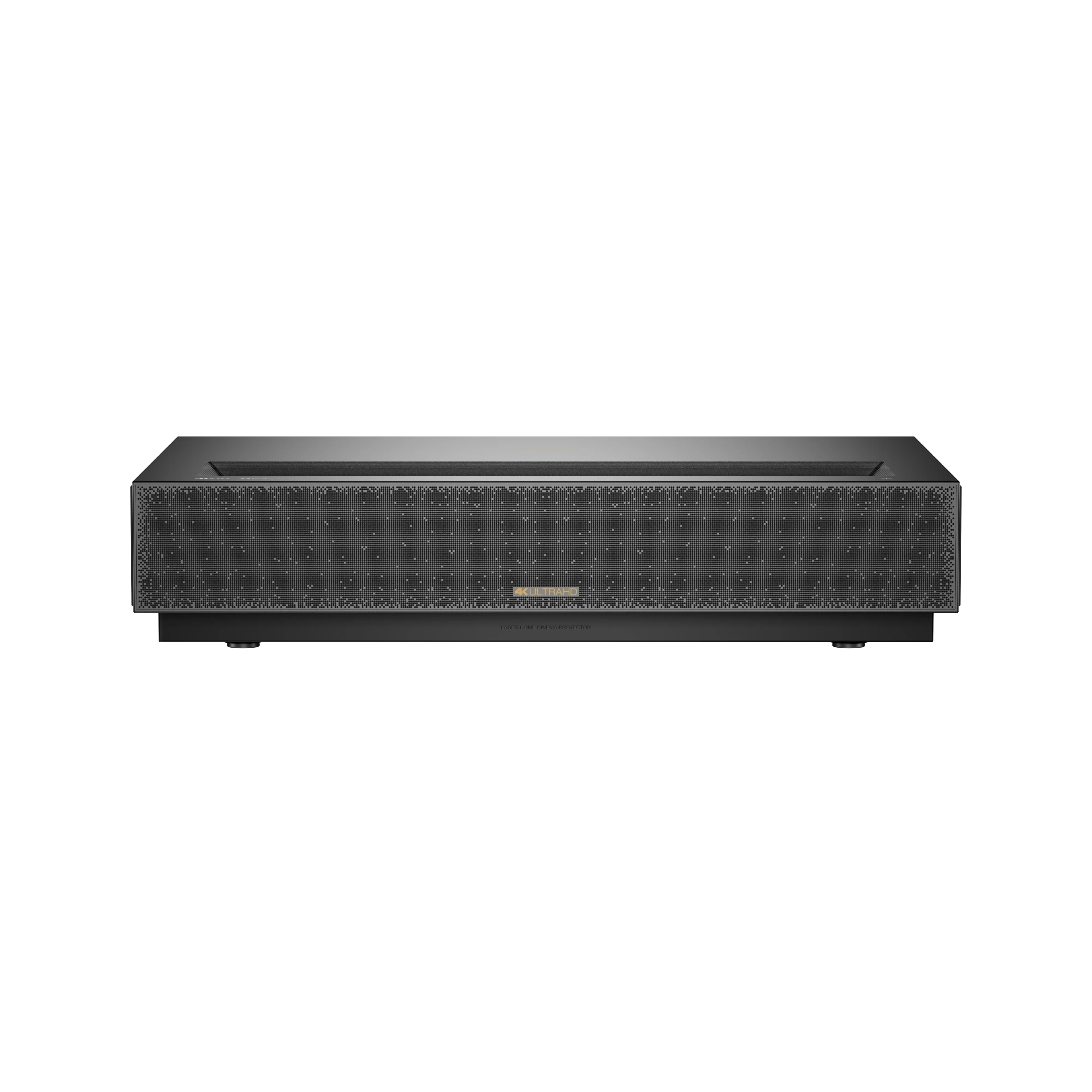 Formovie Cinema Edge front view, low black chassis with fabric speaker grille and two feet